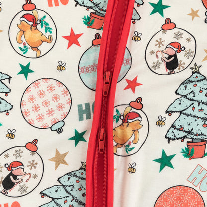 Christmas Cute Bear Holiday Fun Baby Bamboo Zipper Romper Pajamas