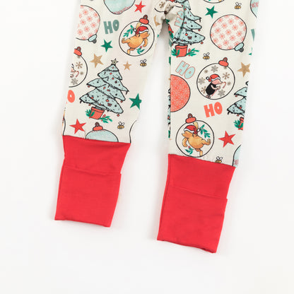 Christmas Cute Bear Holiday Fun Baby Bamboo Zipper Romper Pajamas
