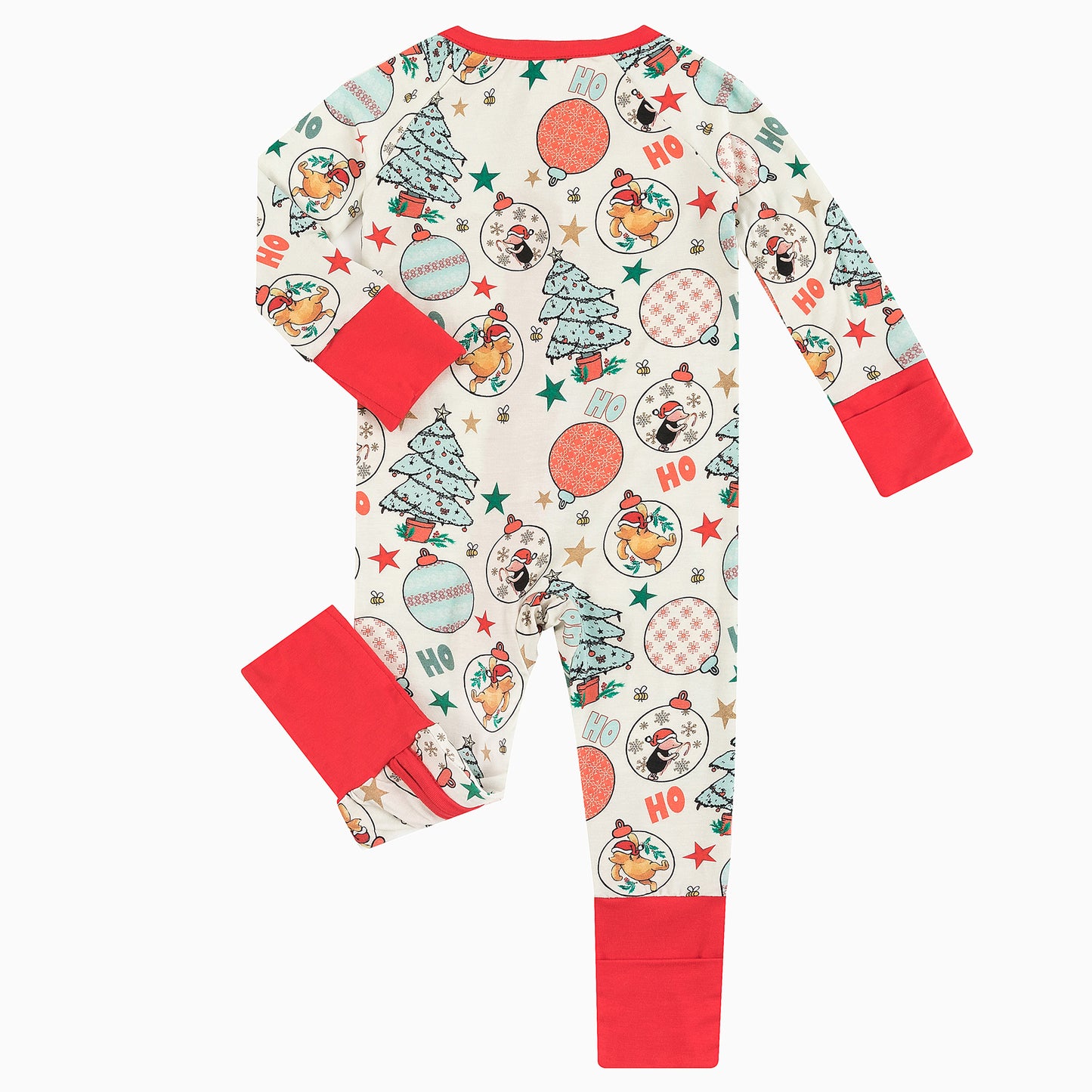 Christmas Cute Bear Holiday Fun Baby Bamboo Zipper Romper Pajamas