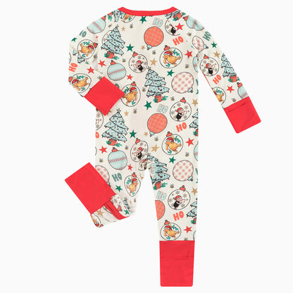 Christmas Cute Bear Holiday Fun Baby Bamboo Zipper Romper Pajamas