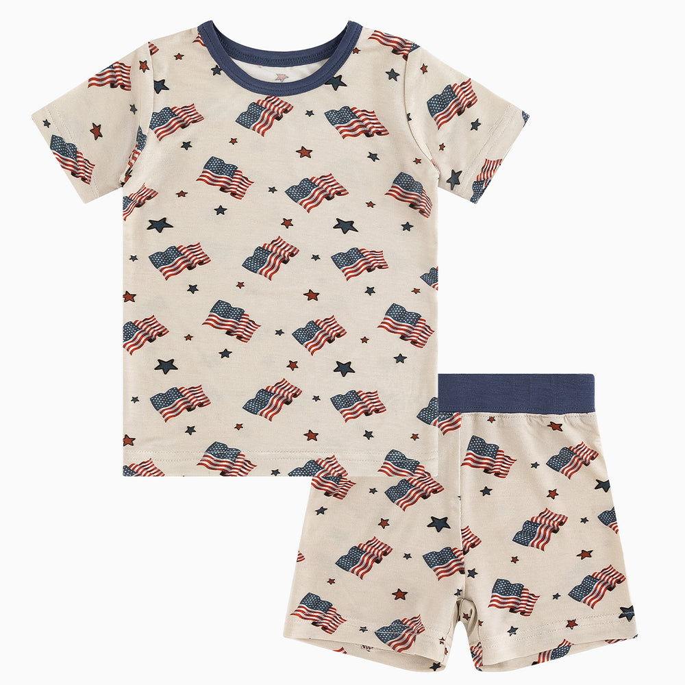 4th Of July Flag Stars Bamboo Shorts Kids Pajama Sets