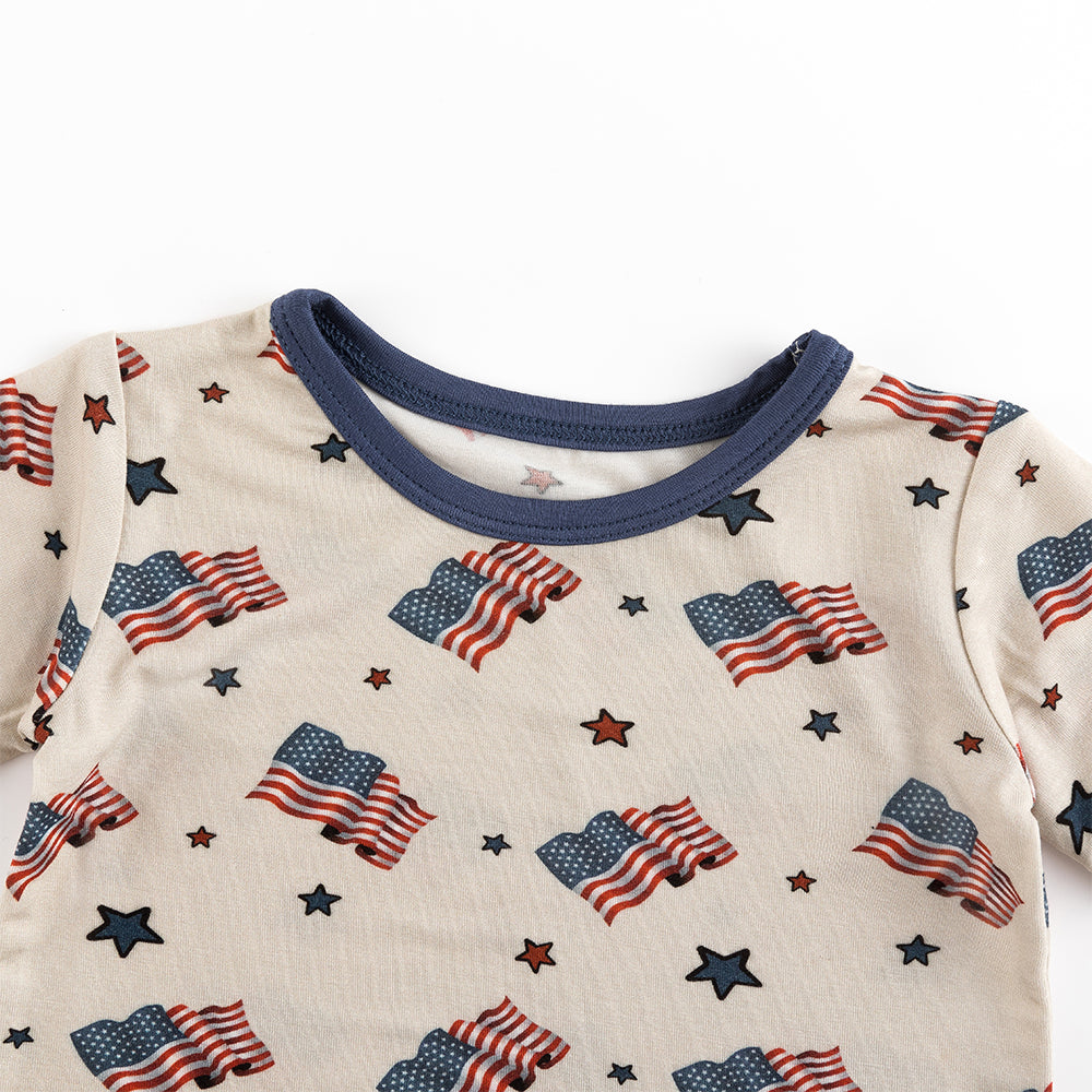 4th Of July Flag Stars Bamboo Shorts Kids Pajama Sets