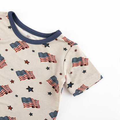 4th Of July Flag Stars Bamboo Shorts Kids Pajama Sets