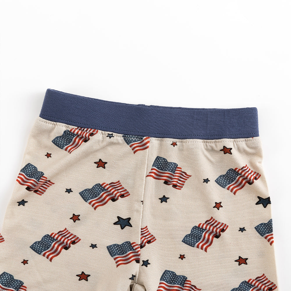 4th Of July Flag Stars Bamboo Shorts Kids Pajama Sets