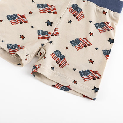 4th Of July Flag Stars Bamboo Shorts Kids Pajama Sets