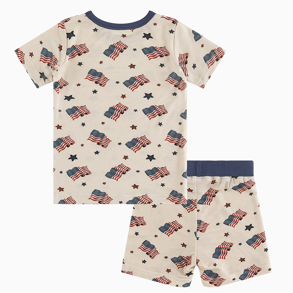 4th Of July Flag Stars Bamboo Shorts Kids Pajama Sets