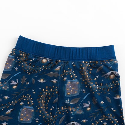 Summer Night Fireflies Printed Dark Blue Bamboo Short Sleeve Set