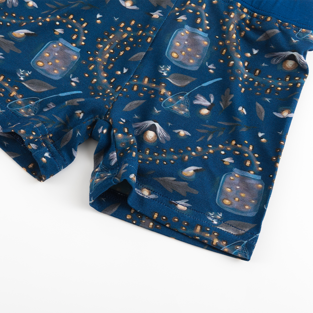 Summer Night Fireflies Printed Dark Blue Bamboo Short Sleeve Set