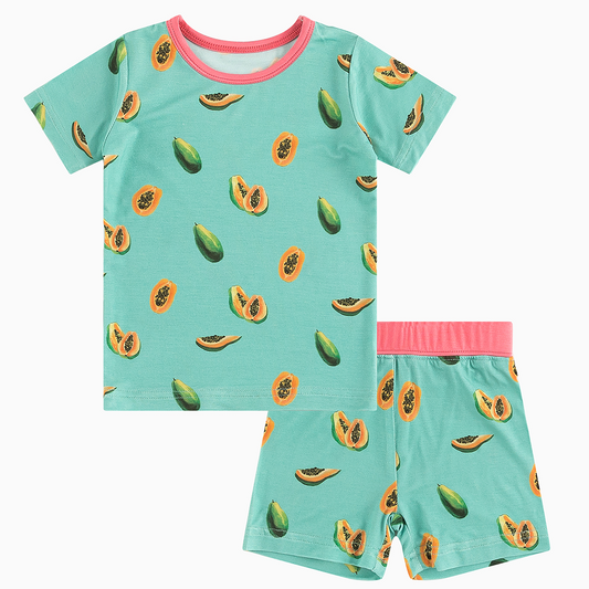 Papaya Green Pattern Short Sleeve Pajamas