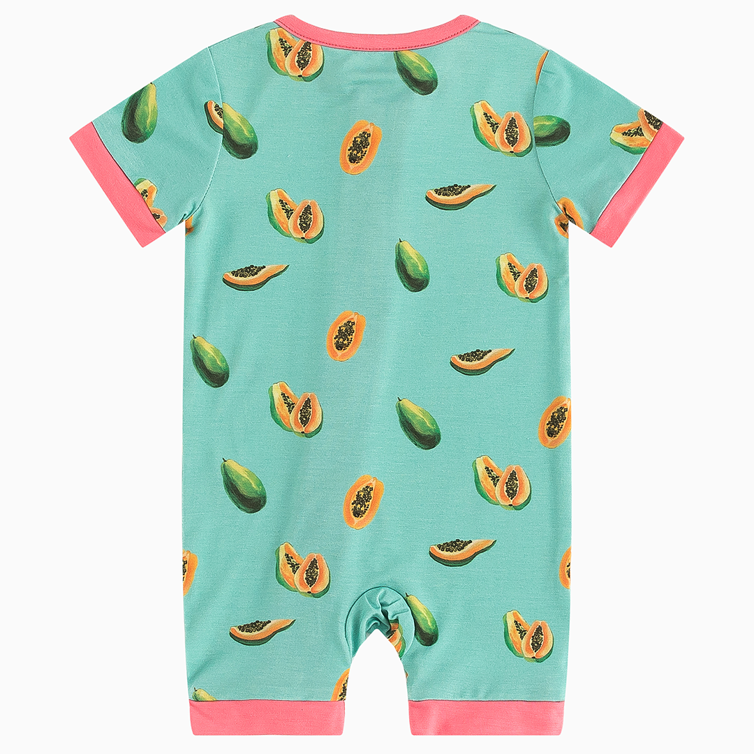 Papaya Green Pattern Bamboo Short Sleeve Zippy Romper