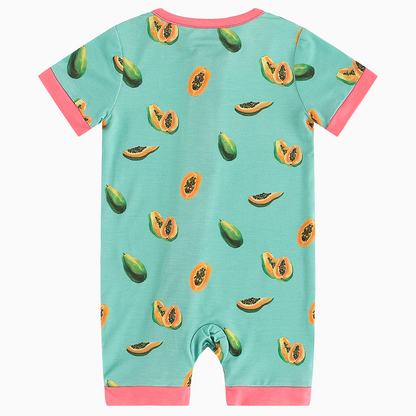 Papaya Green Pattern Bamboo Short Sleeve Zippy Romper