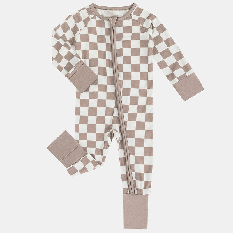Baby Bamboo Zipper Pajama Romper Light Gray Checkerboard – MIOZING
