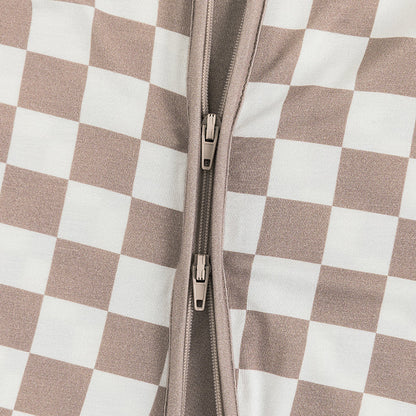 Light Gray Checkerboard Bamboo Zipper Romper Pajamas