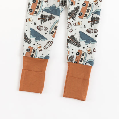 Christmas Retro Camper Van Print Baby Bamboo Zipper Romper Pajamas