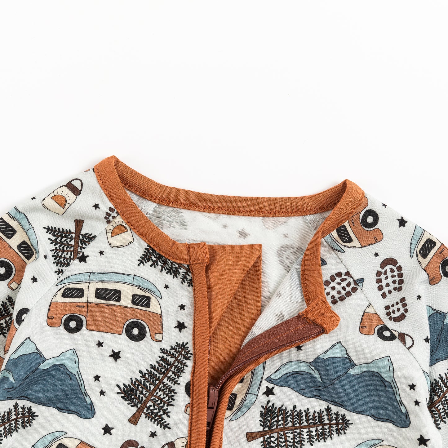 Christmas Retro Camper Van Print Baby Bamboo Zipper Romper Pajamas