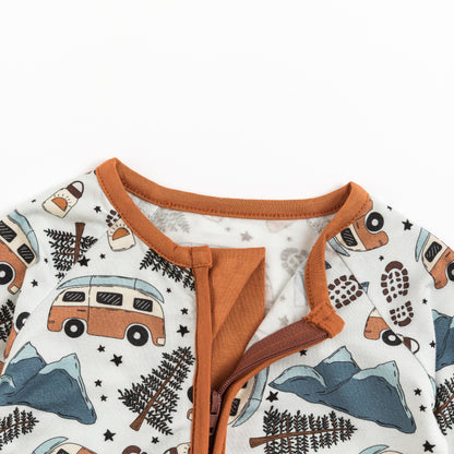 Christmas Retro Camper Van Print Baby Bamboo Zipper Romper Pajamas