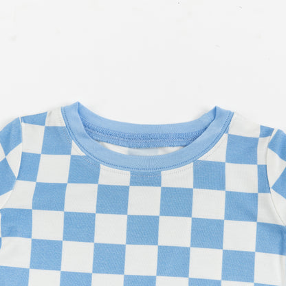 Blue Checkered Kids Bamboo Two Pieces Pajama Set