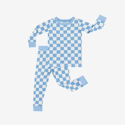 Blue Checkered Kids Bamboo Two Pieces Pajama Set