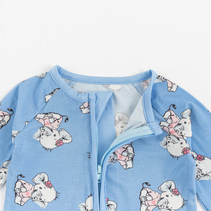 Cartoon Elephant Pattern Bamboo Blue Sleeper