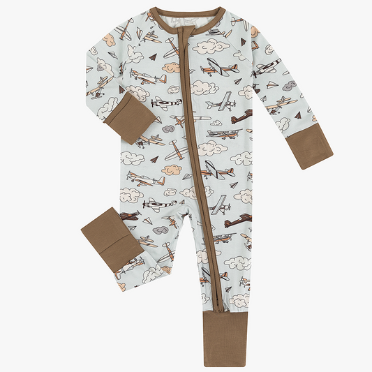 Vintage Airplane Bamboo Baby Zipper Romper Pajama