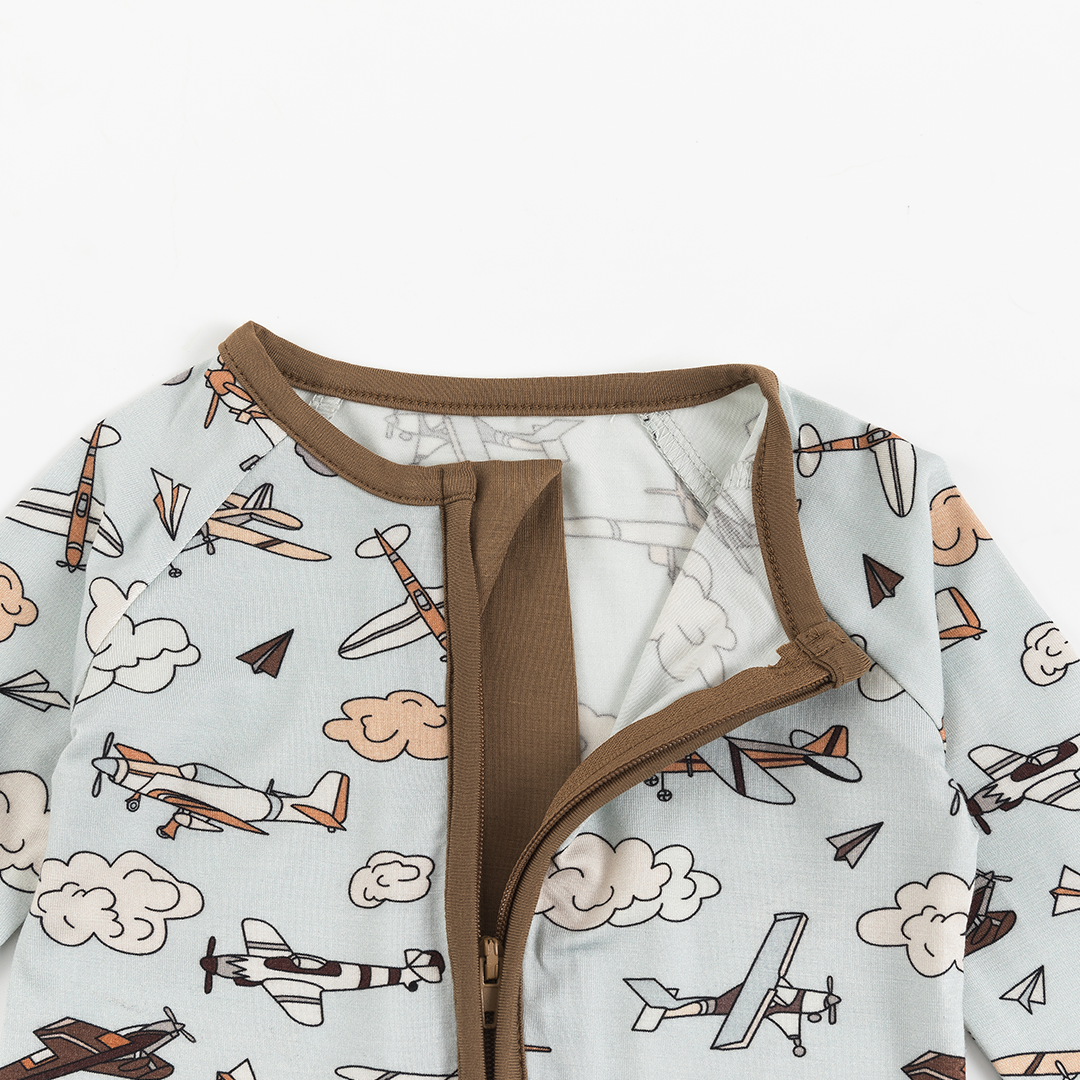 Vintage Airplane Bamboo Baby Zipper Romper Pajama