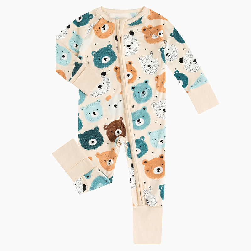 Fluffy Bear Head Print Bamboo Zippy Sleeper