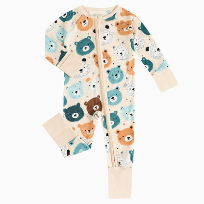 Fluffy Bear Head Print Bamboo Zippy Sleeper