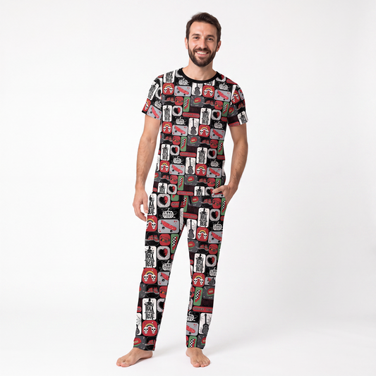 Halloween Spooky Skate Patchwork Print Bamboo Men's Pajamas Set