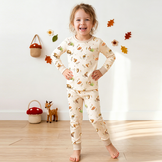 Kids Bamboo Two-Piece Pajama Set Farmyard Friends Woodland Journey