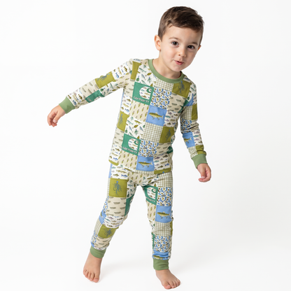 Outdoor Fishing Western Patchwork Kids Two-Piece Pajama Set