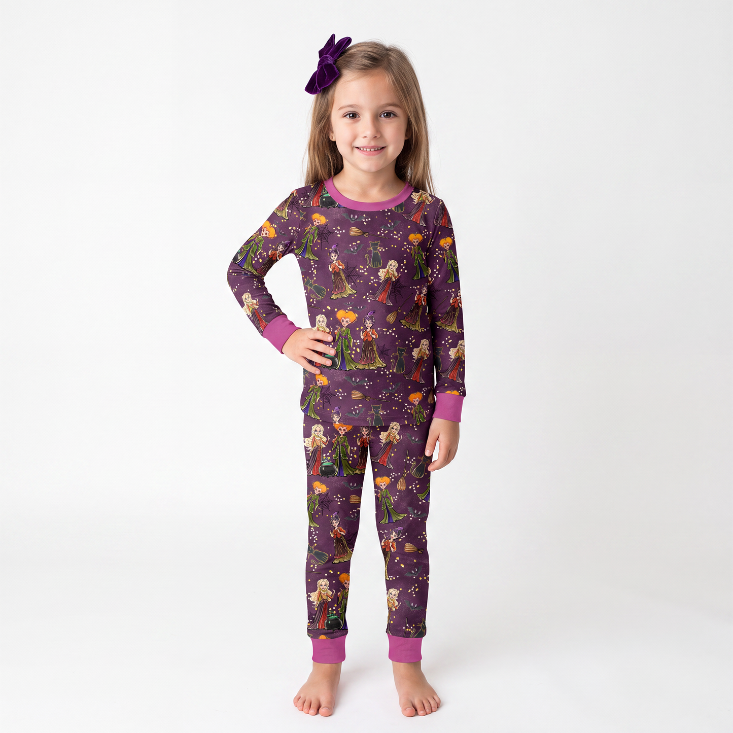 Halloween Hocus Pocus Sisters Witch Purple Kids Two-Piece Pajama Set