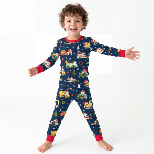 Christmas Winter Trucks Ride Adventure Kids Bamboo Two-Piece Pajama Set