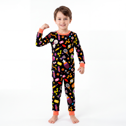Halloween Spooky Sweet Candy Orange Kids Bamboo Two-Piece Pajama Set