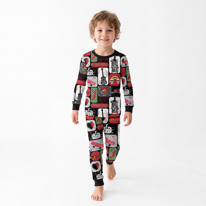 Halloween Spooky Skate Patchwork Kids Bamboo Two-Piece Pajama Set