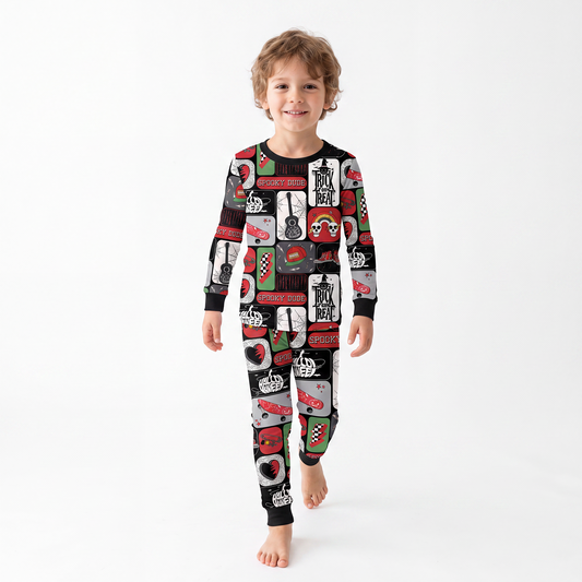 Halloween Spooky Skate Patchwork Kids Bamboo Two-Piece Pajama Set