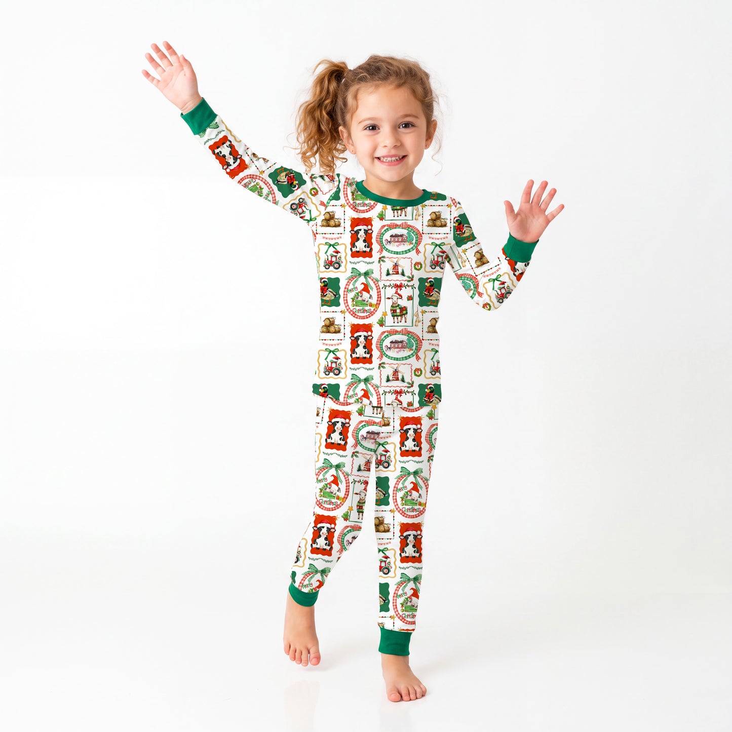 Christmas Farm Animals Kids Bamboo Two-Piece Pajama Set