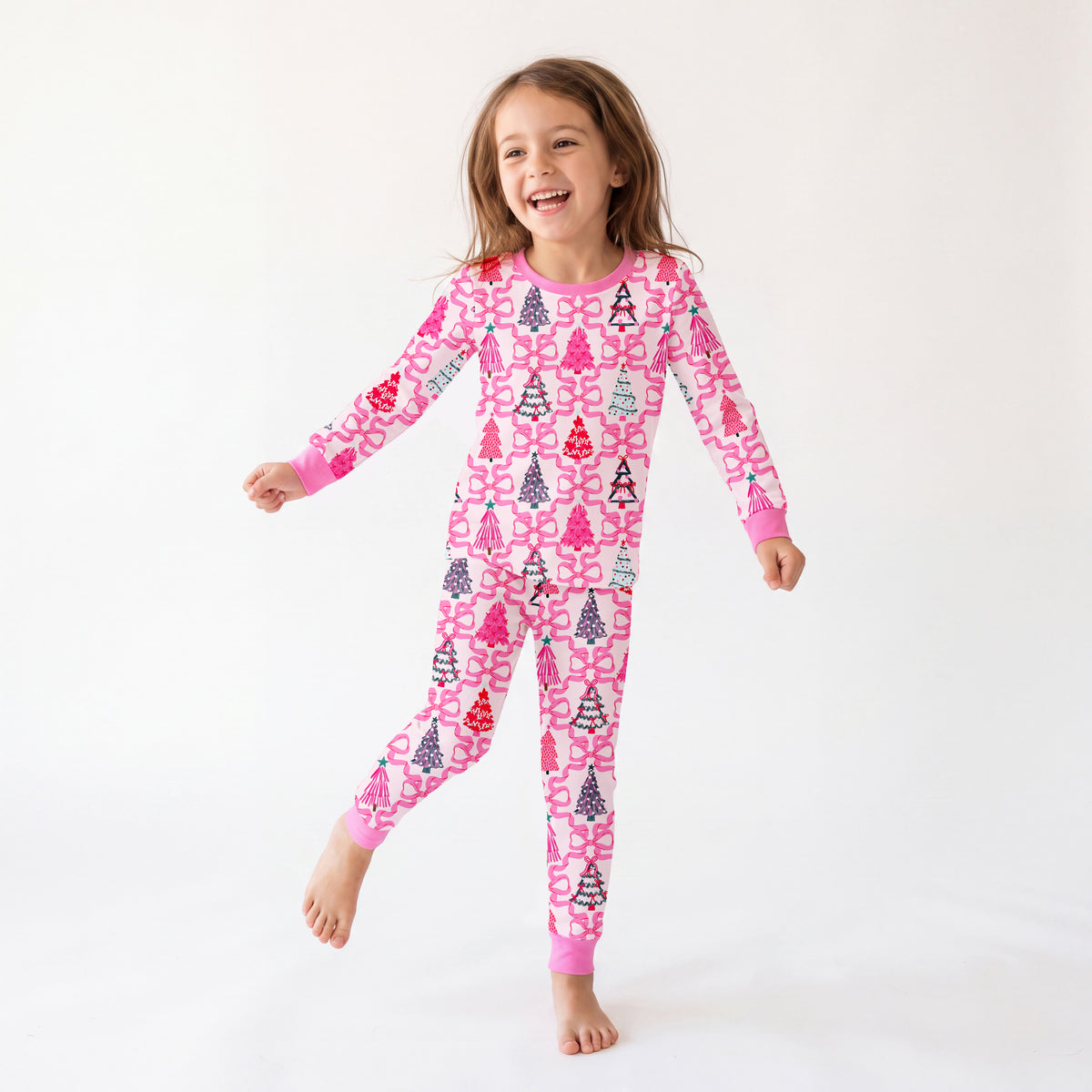 Christmas-themed playful bow tree children's bamboo fiber two-piece pajama set