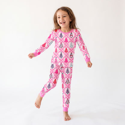 Christmas-themed playful bow tree children's bamboo fiber two-piece pajama set
