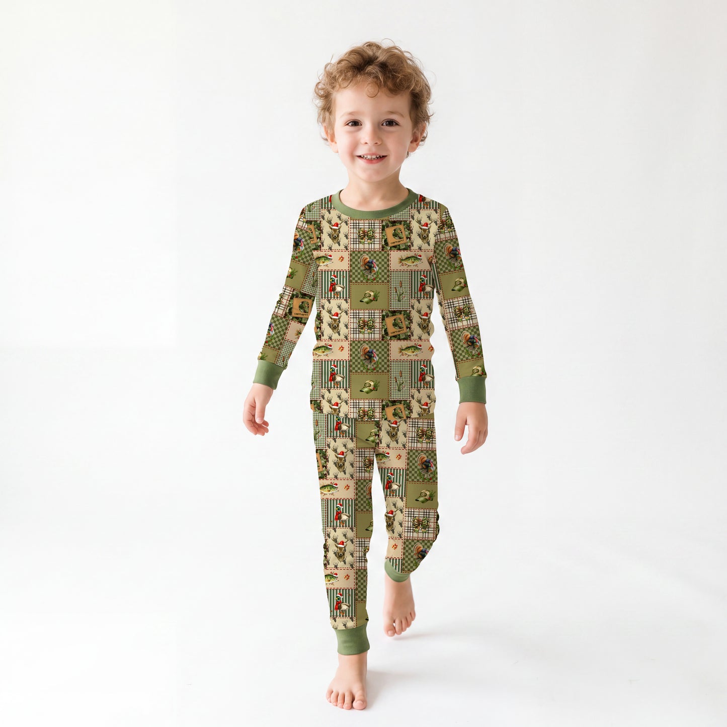 Christmas Cabin Patchwork Kids Bamboo Two-Piece Pajama Set