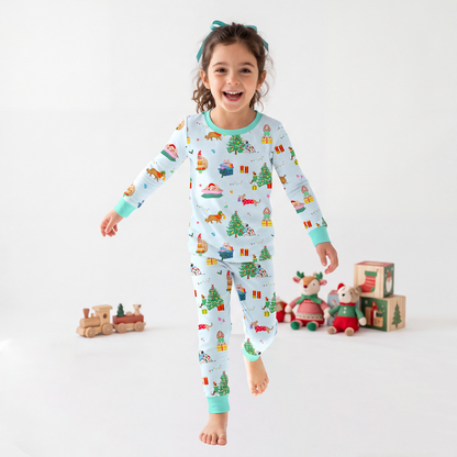 Christmas Holiday Dogs Kids Bamboo Two-Piece Pajama Set
