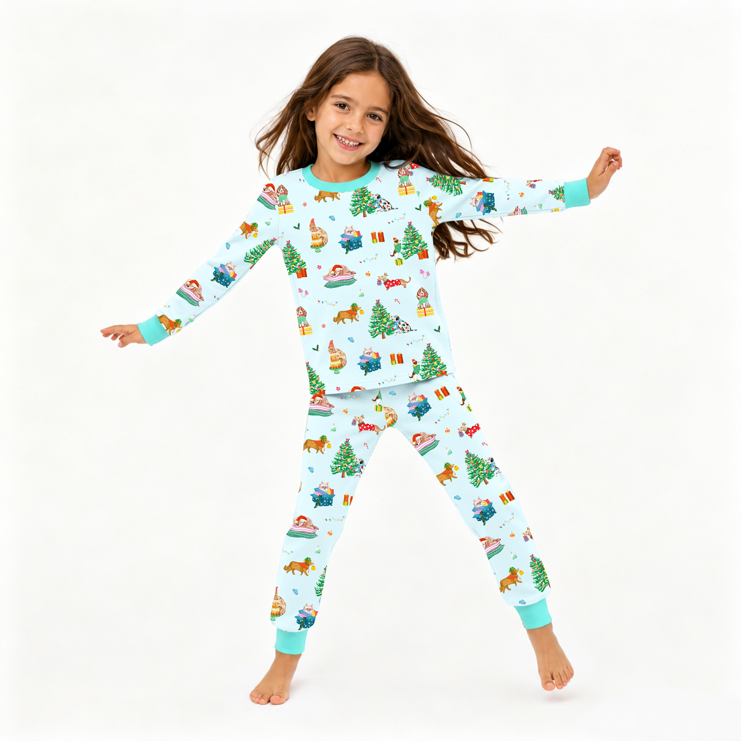 Christmas Holiday Dogs Kids Bamboo Two-Piece Pajama Set