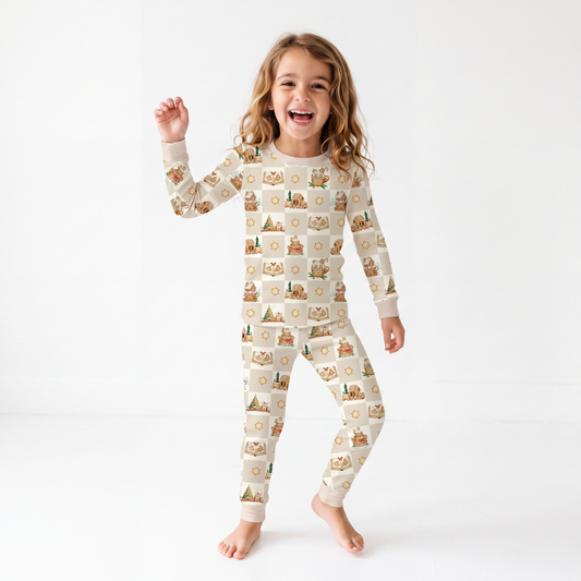 Christmas Gingerbread Village Kids Bamboo Two-Piece Pajama Set