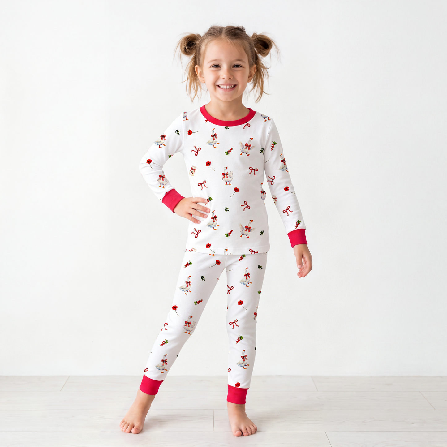 Country Goose and Bows Kids Bamboo Two-Piece Pajama Set