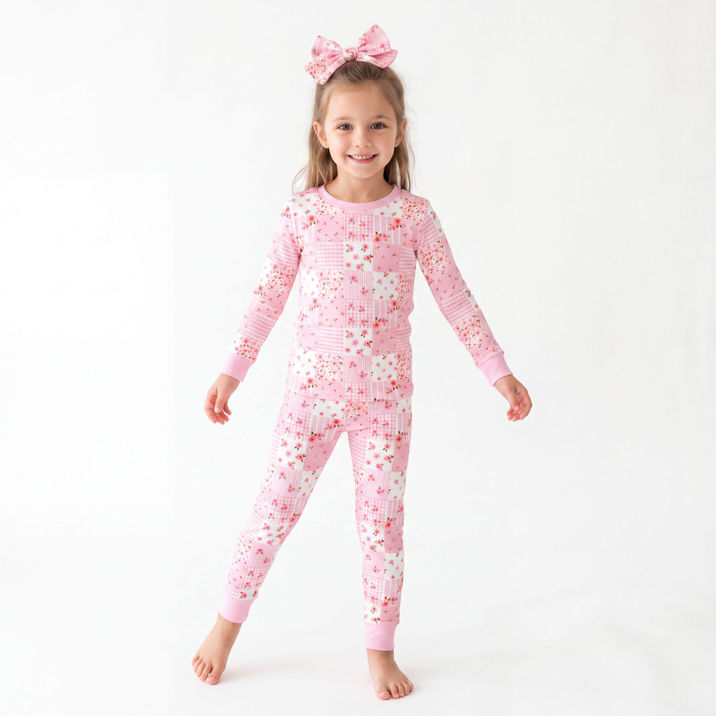 Valentine Floral Quilt Kids Bamboo Two-Piece Pajama Set