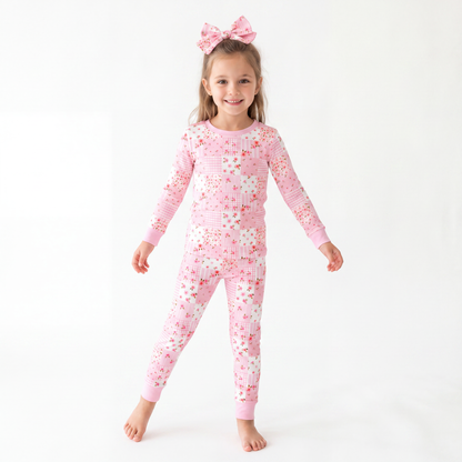 Valentine Floral Quilt Kids Bamboo Two-Piece Pajama Set