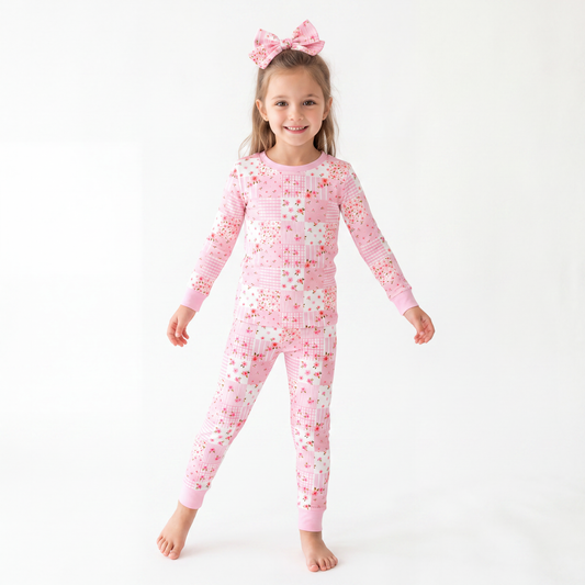 Valentine Floral Quilt Kids Bamboo Two-Piece Pajama Set