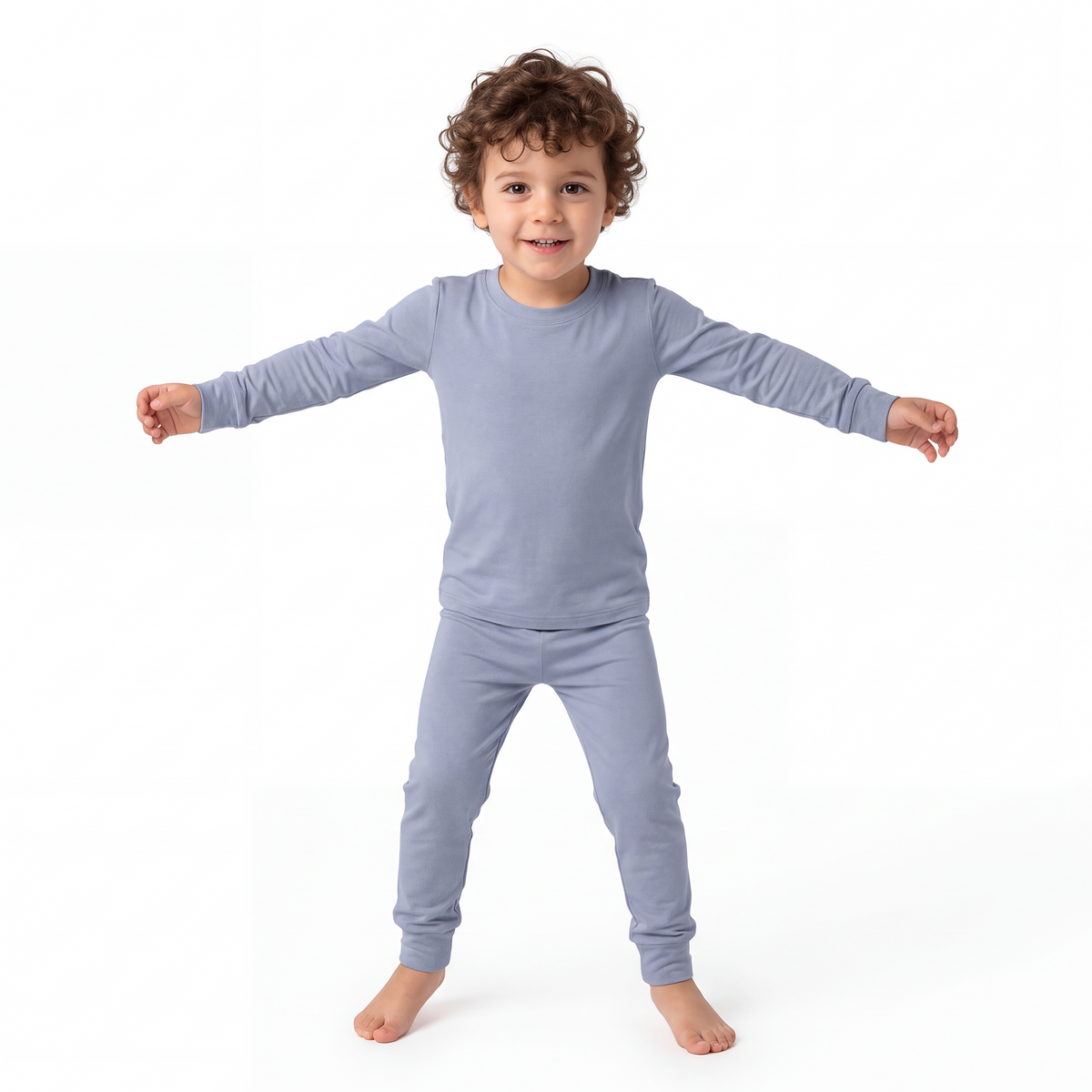 Greyish Misty Blue Kids Two-Piece Pajama Set