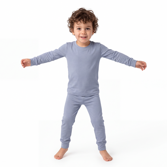 Greyish Misty Blue Kids Two-Piece Pajama Set