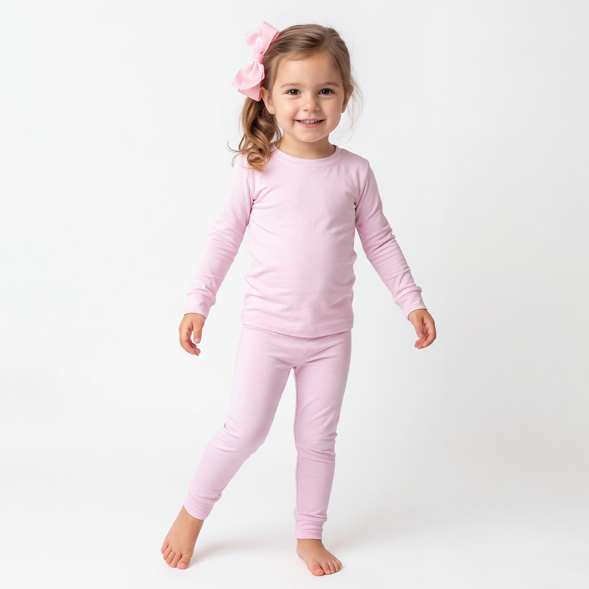 Soft Pink Solid Kids Two-Piece Pajama Set