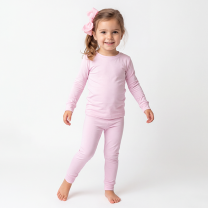 Soft Pink Solid Kids Two-Piece Pajama Set